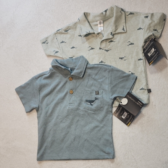 Kids Polo Shirt Set with Whale Design - Blue and Cream - Picture 5 of 7